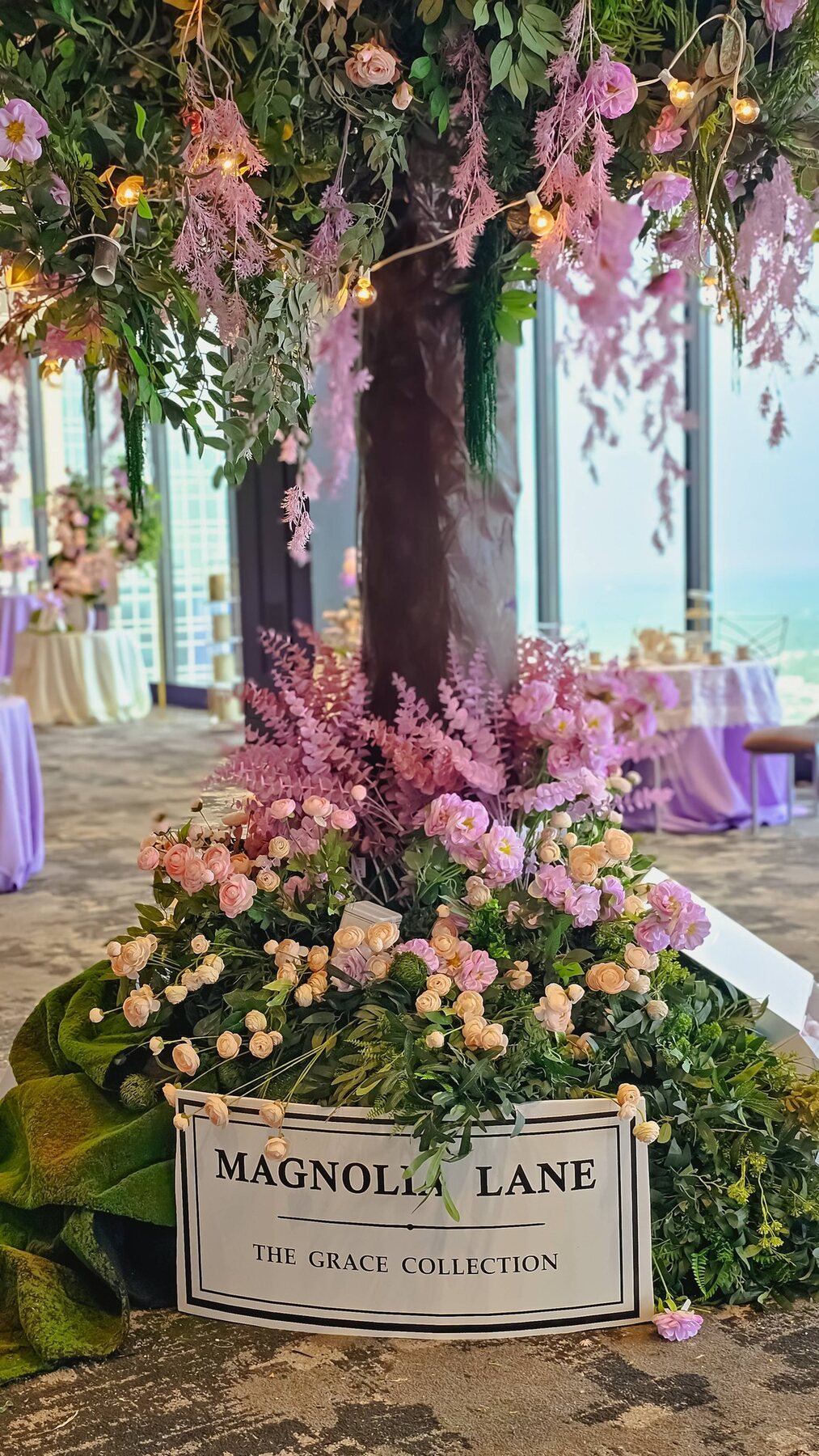 Romantic Floral Tree Reception by Gigi Backdrops