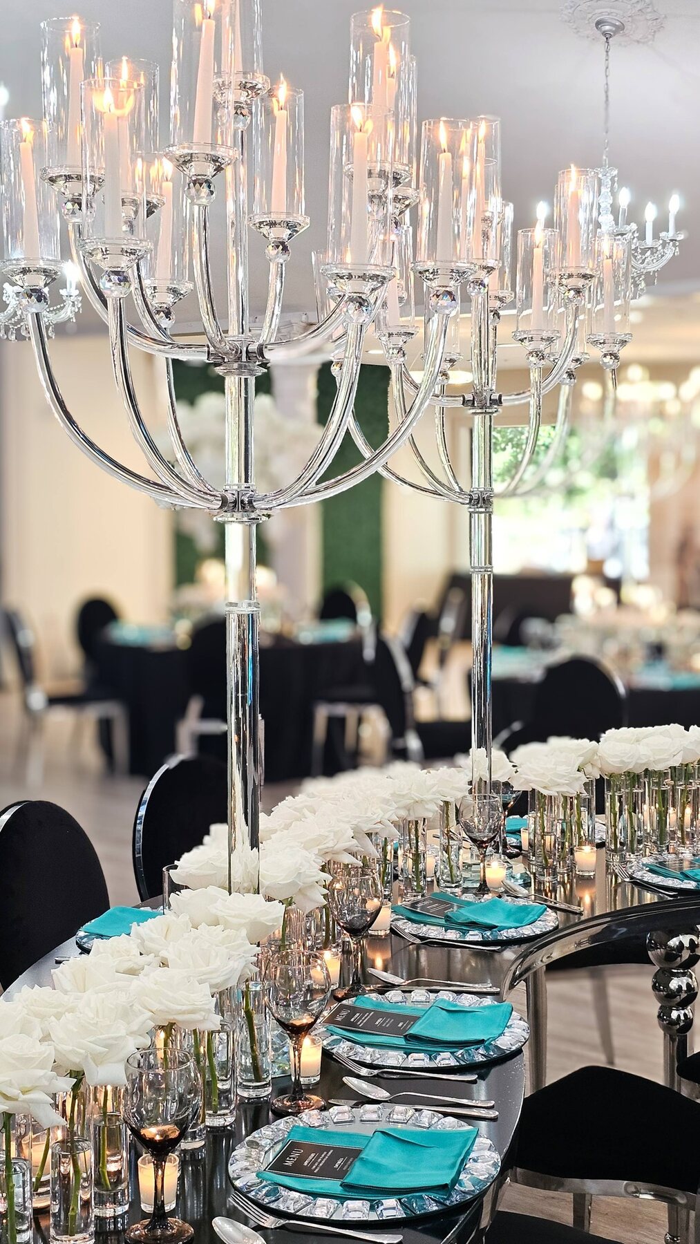 Modern White & Crystal Reception by Gigi Backdrops