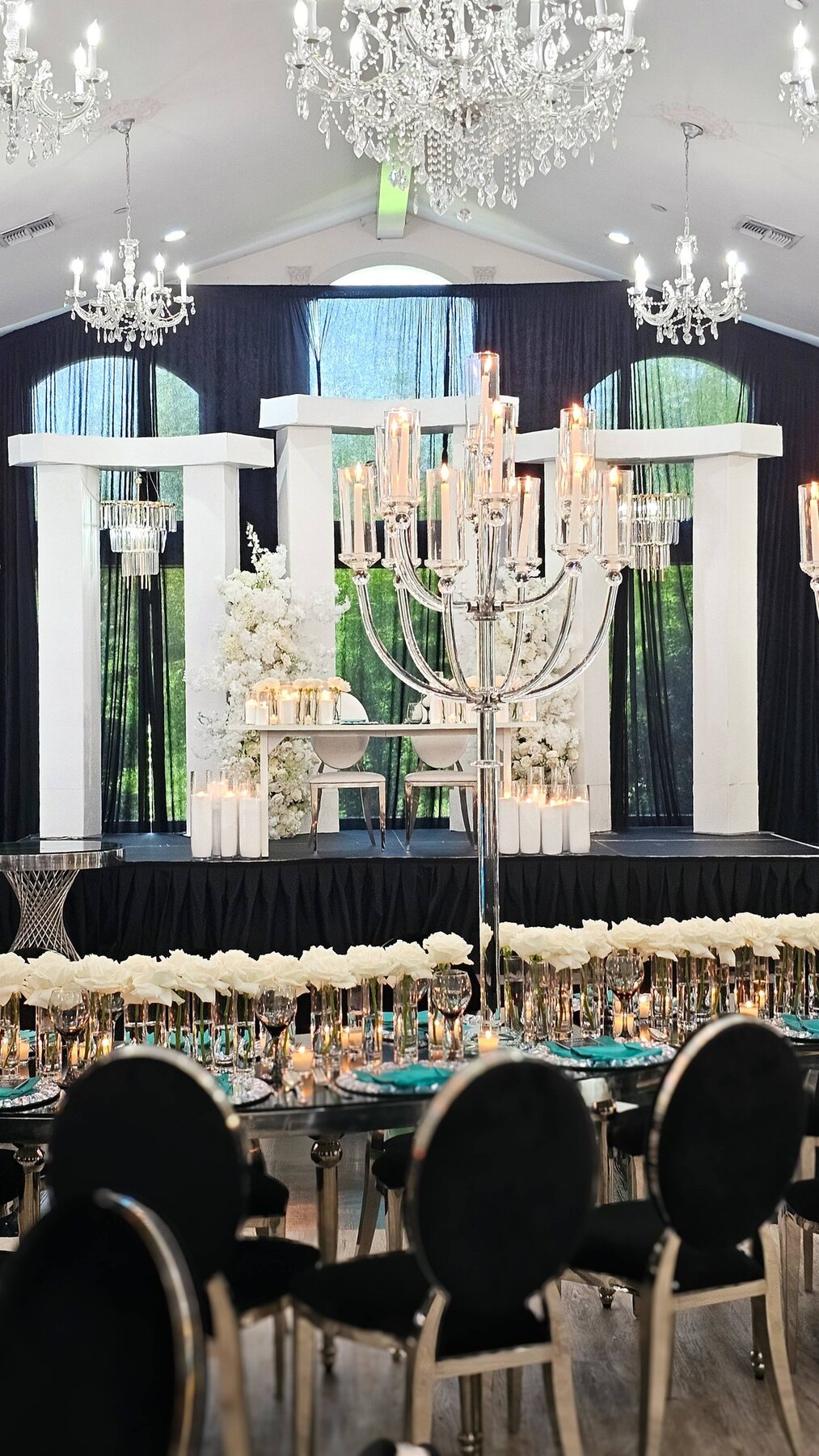 Modern White & Crystal Reception by Gigi Backdrops