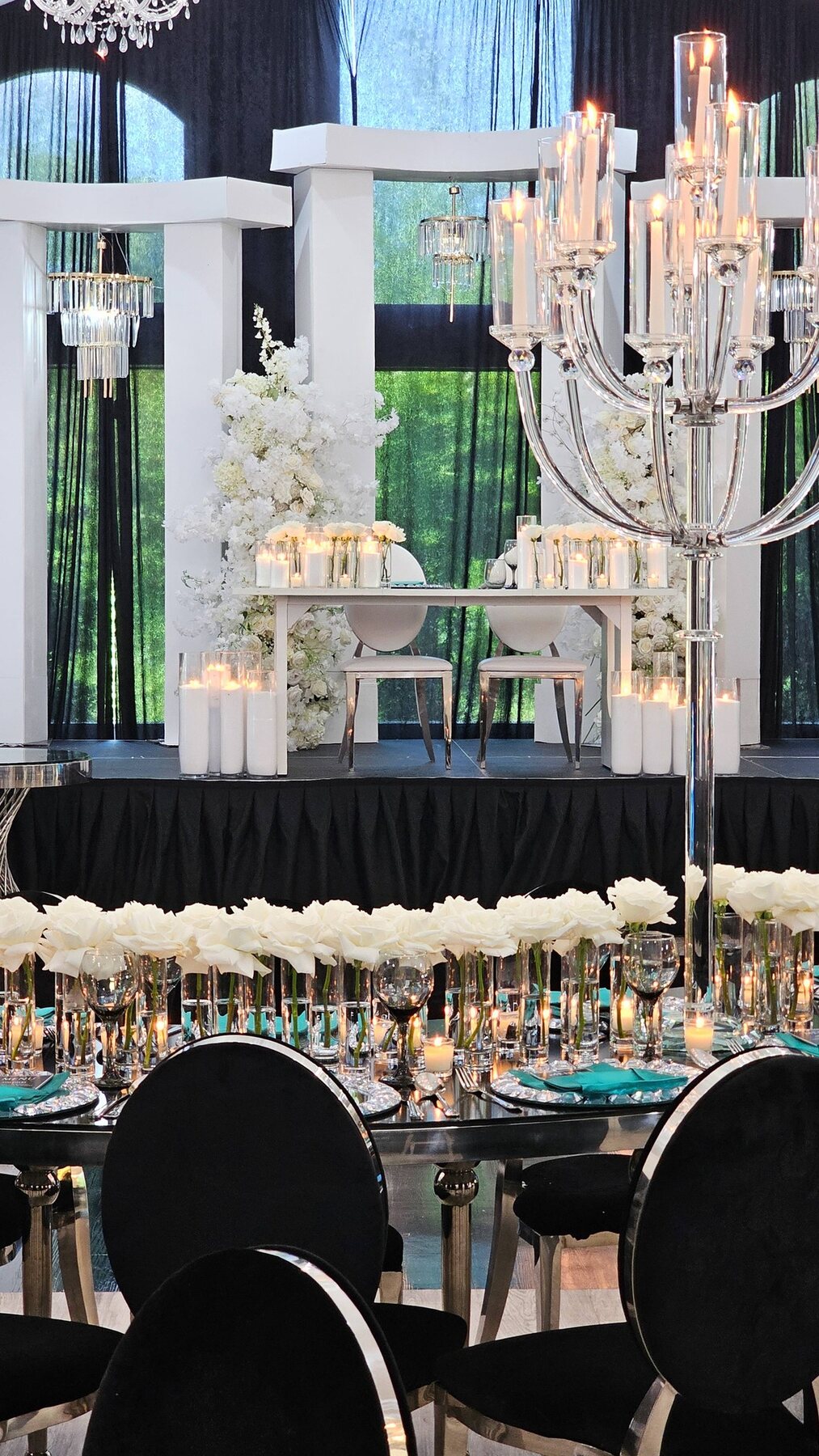 Modern White & Crystal Reception by Gigi Backdrops