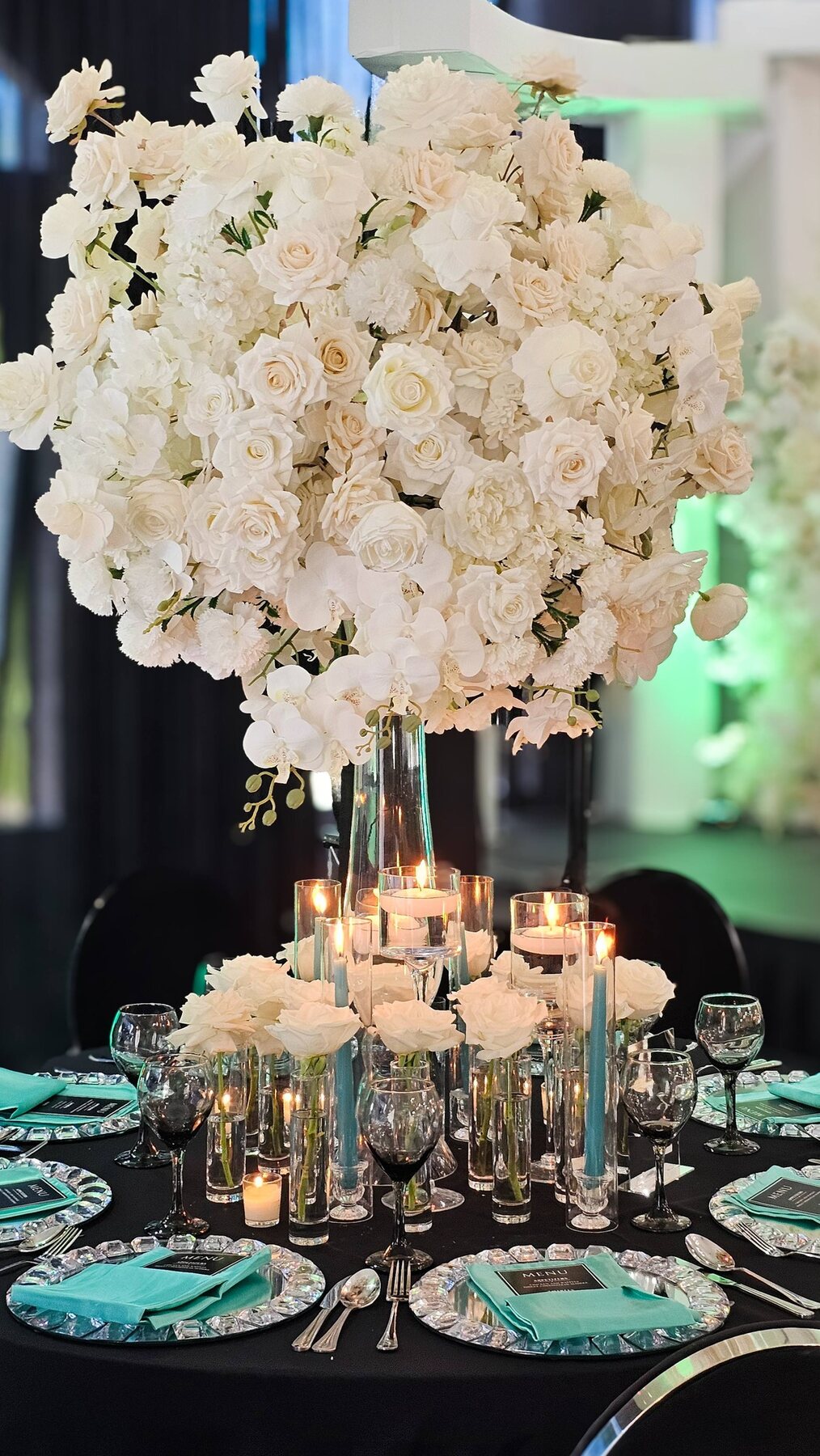 Modern White & Crystal Reception by Gigi Backdrops